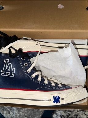 Navy LA Dodgers High-Top Sneakers with Red & White Trim